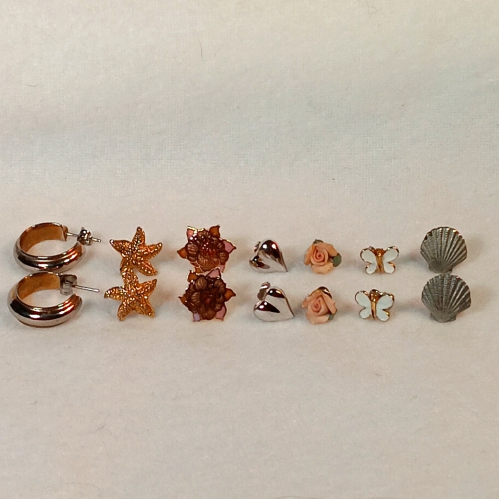 Vintage Earring Collection 7 Pair Variety of Small Pierced Earrings